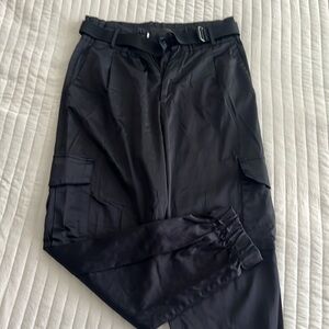 Black Zara satin cargo style pants. Great for every day wear or a night out.